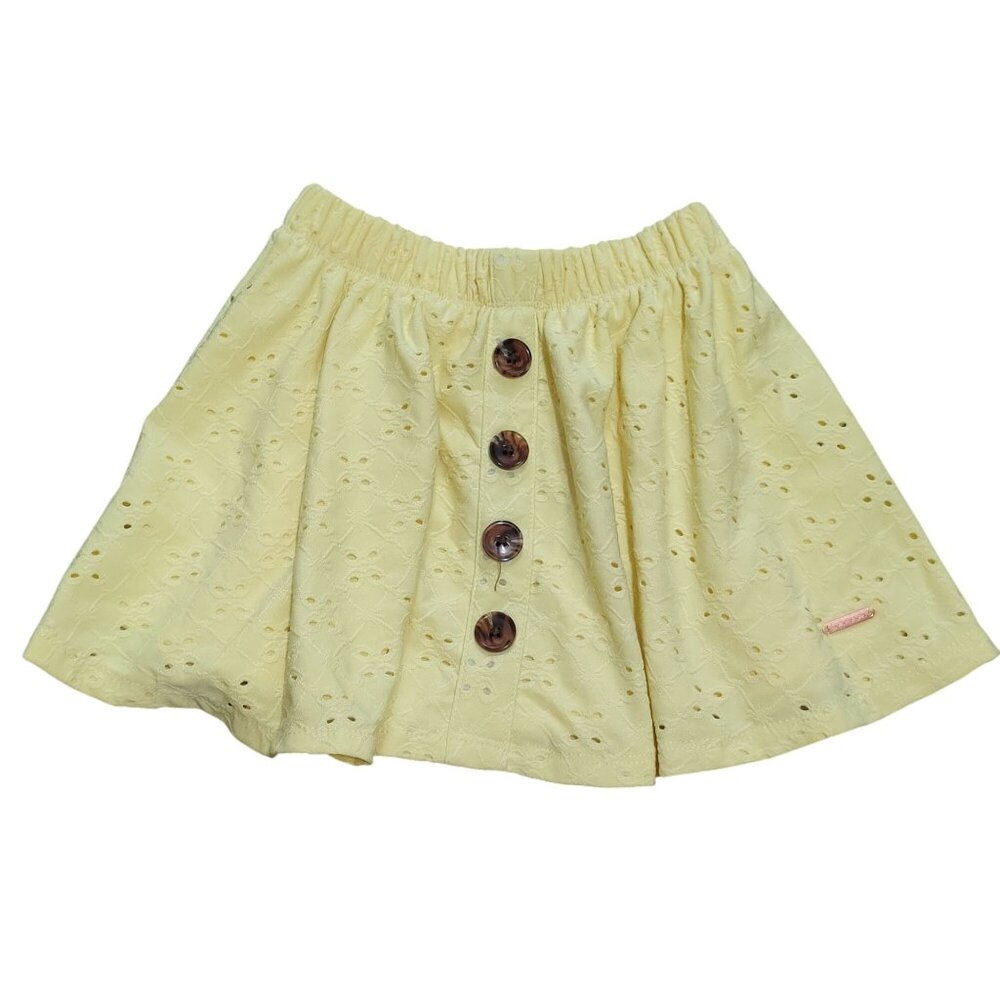 Tahari Girls 4 Yellow Eyelet Button Front Skirt Elastic Waist Summer Cottagecore
